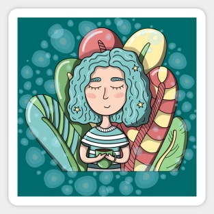 girl with blue hair Sticker